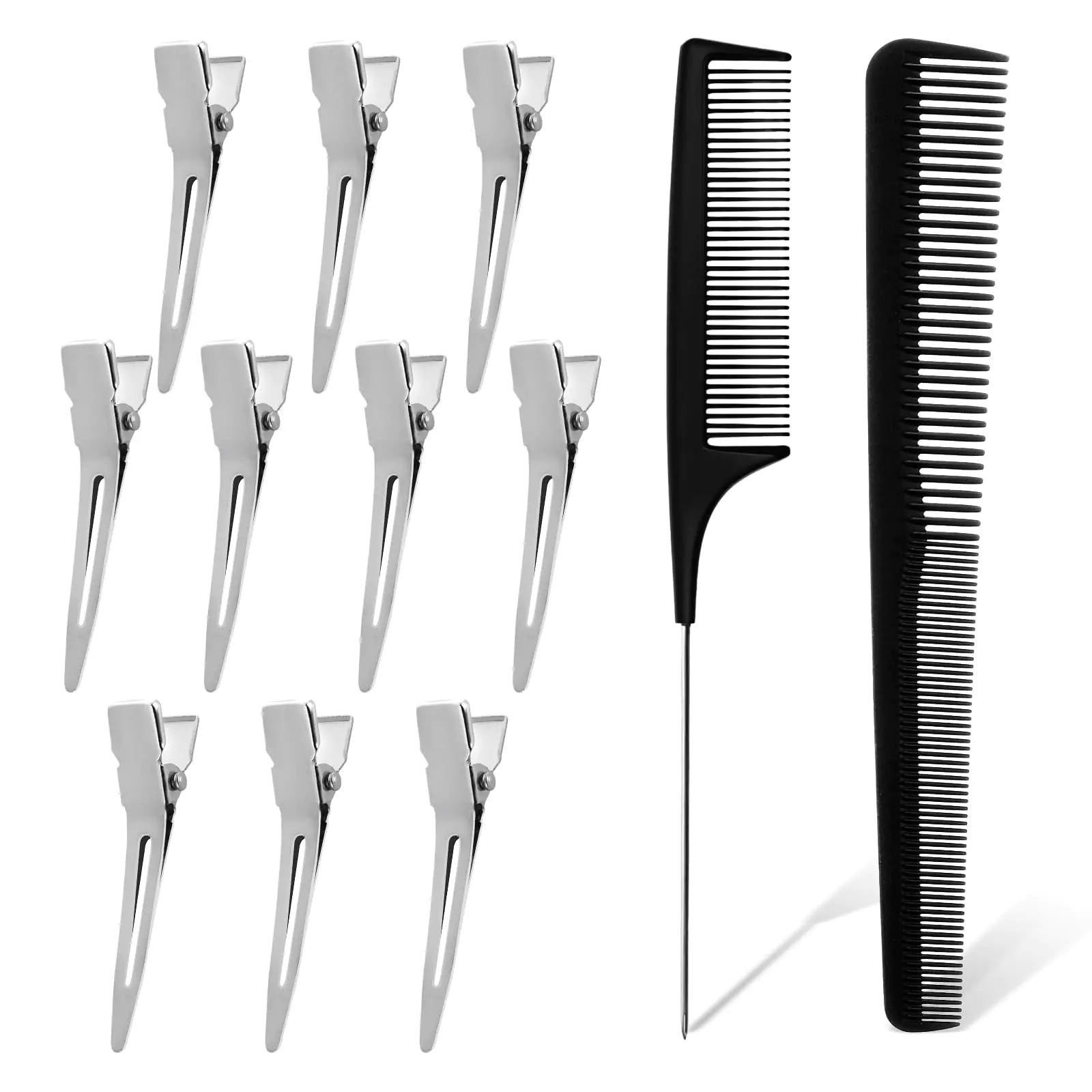 22 Pieces Hair Comb Set Locks Comb Rat Tail Comb with 50 Dread Clips Loc Clips for Retwist Taper Hair Comb and Double Prong Hair Clips for Men and Women Wavy Curls Hair Types