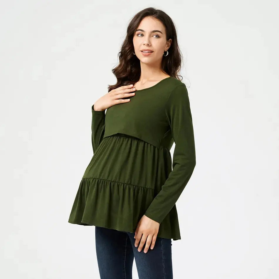 Maternity Casual Loose Peplum Top for Nursing