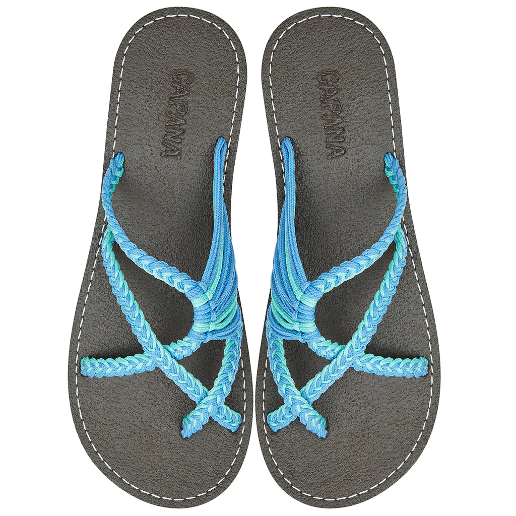 Capana Rope Sandals for WomenHandwoven Womens Sandals Boho Sandals Walking Sandals Beach Sandals for Women Dressy Flip Flops Straw Sandals Strappy Sandals Turquoise Sky Blue 8 UK