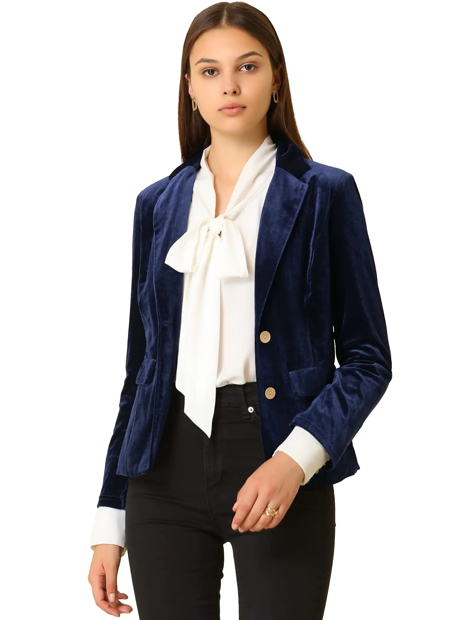 Allegra K Womens Notched Lapel Vintage Office Button Front Velvet Blazer 3X-Large Dark Blue
