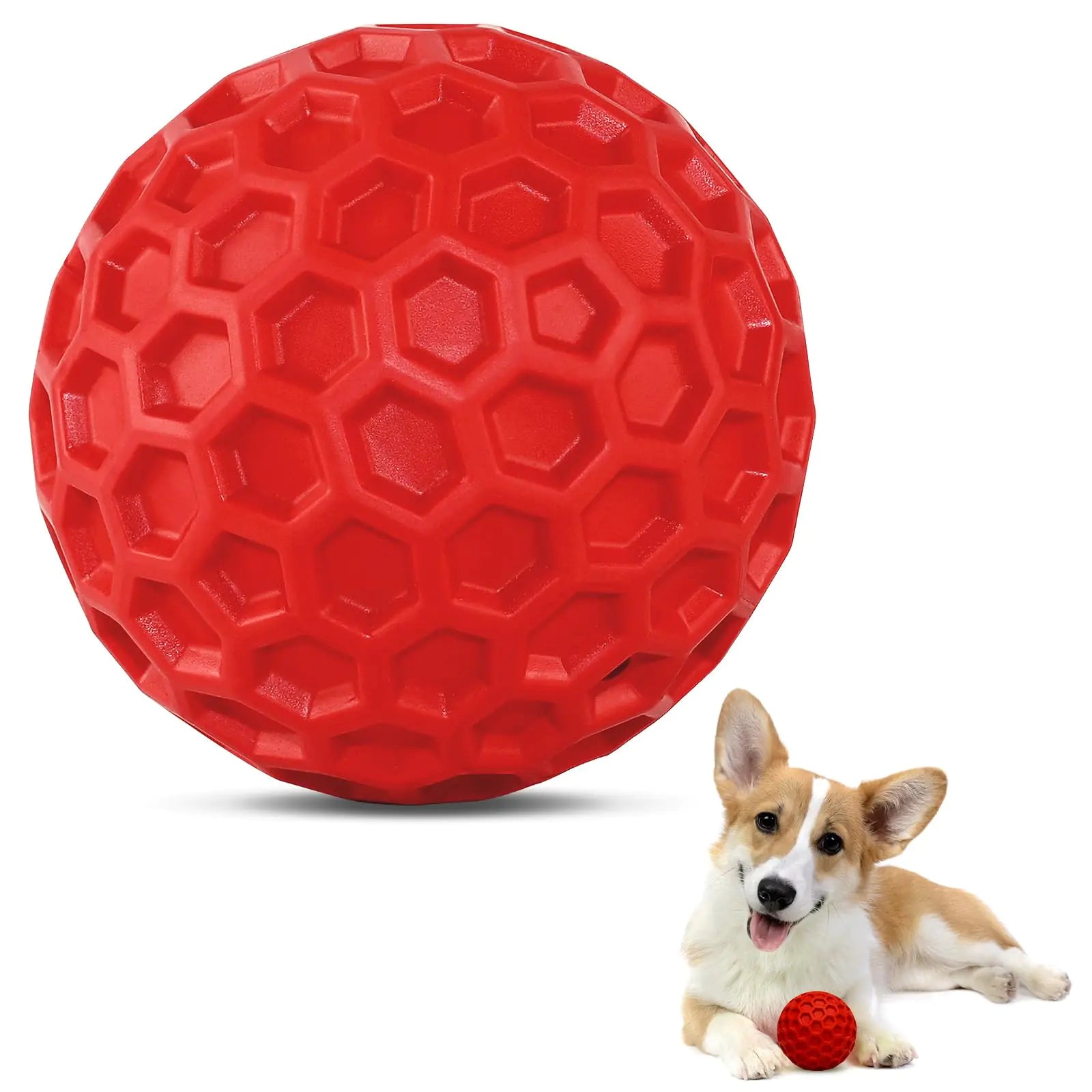 Petbobi Dog Squeaky Toys Dog Ball Toy for Medium Large Dog Durable Dog Chew Toys for Aggressive Chewers Interactive Dog Toy with Non-Toxic Natural Rubber Red