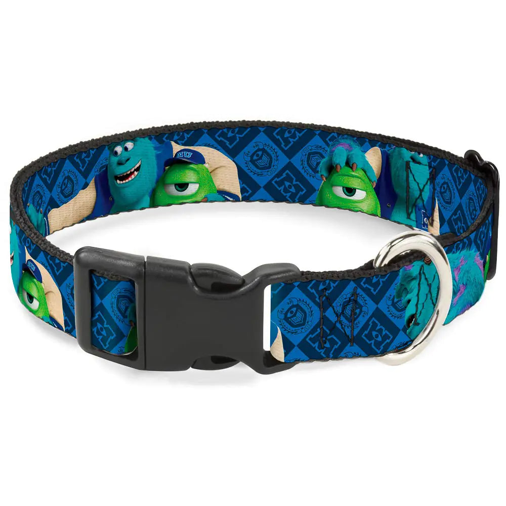Buckle-Down Plastic Clip Collar - Monsters University Sulley & Mike Poses/Checkers Blue - 1.5" Wide - Fits 18-32" Neck - Large