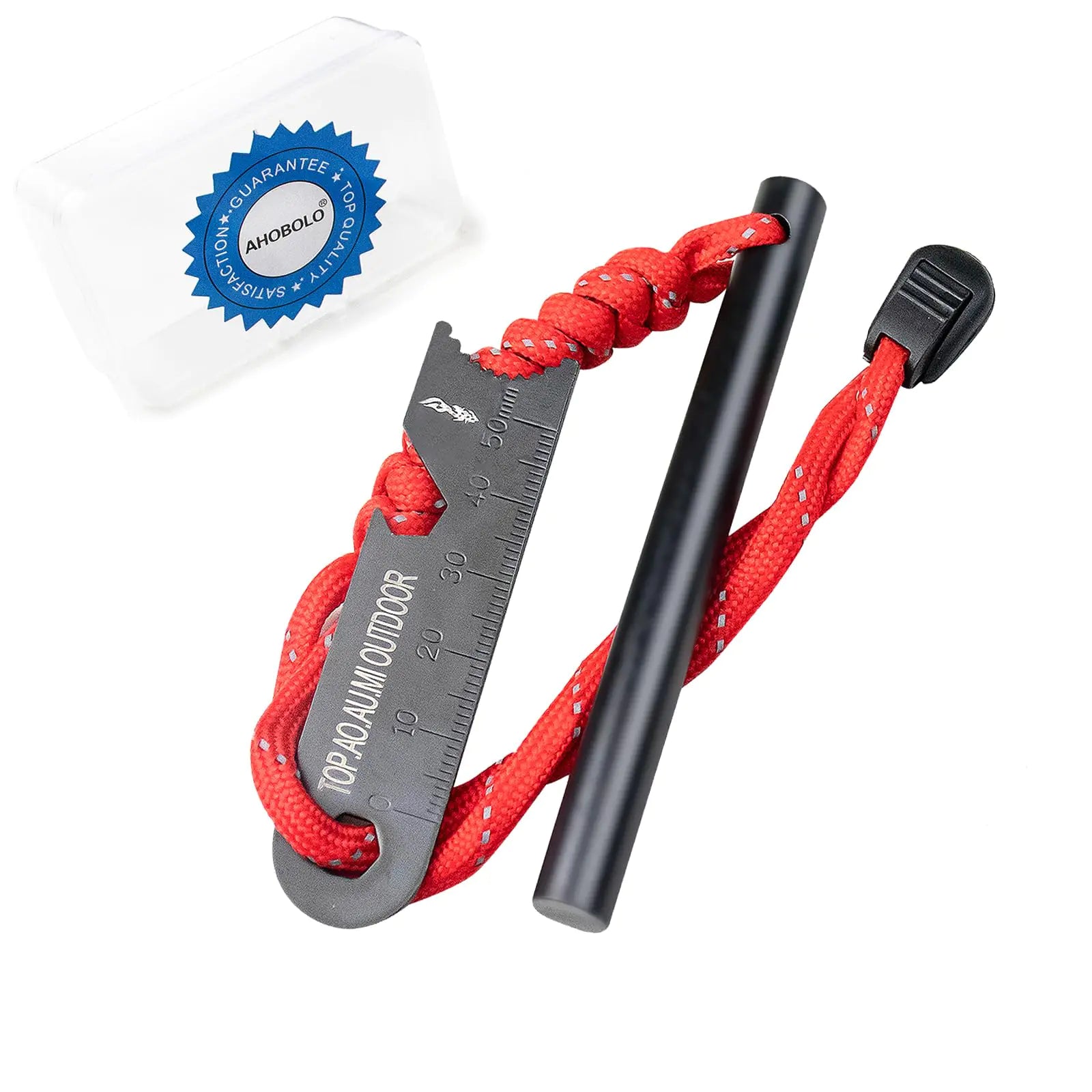 Fire Starter Survival Tool，Ferro Rod Fire Starter Kit & Backpacking MultitoolFire Steel Fire Rod (Red 3.15"(8cm)*1/3"(8mm))