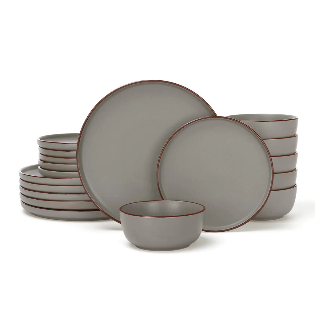 Famiware Mercury Plates and Bowls Sets 18 Pieces Stoneware Dinnerware Sets Dishes Set for 6 Microwave and Dishwasher Safe Dark Grey