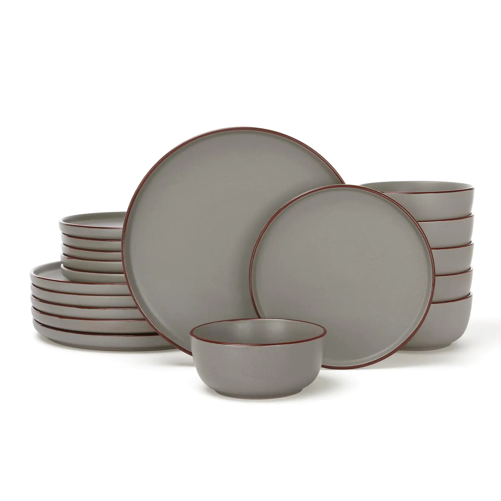 Famiware Mercury Plates and Bowls Sets 18 Pieces Stoneware Dinnerware Sets Dishes Set for 6 Microwave and Dishwasher Safe Dark Grey