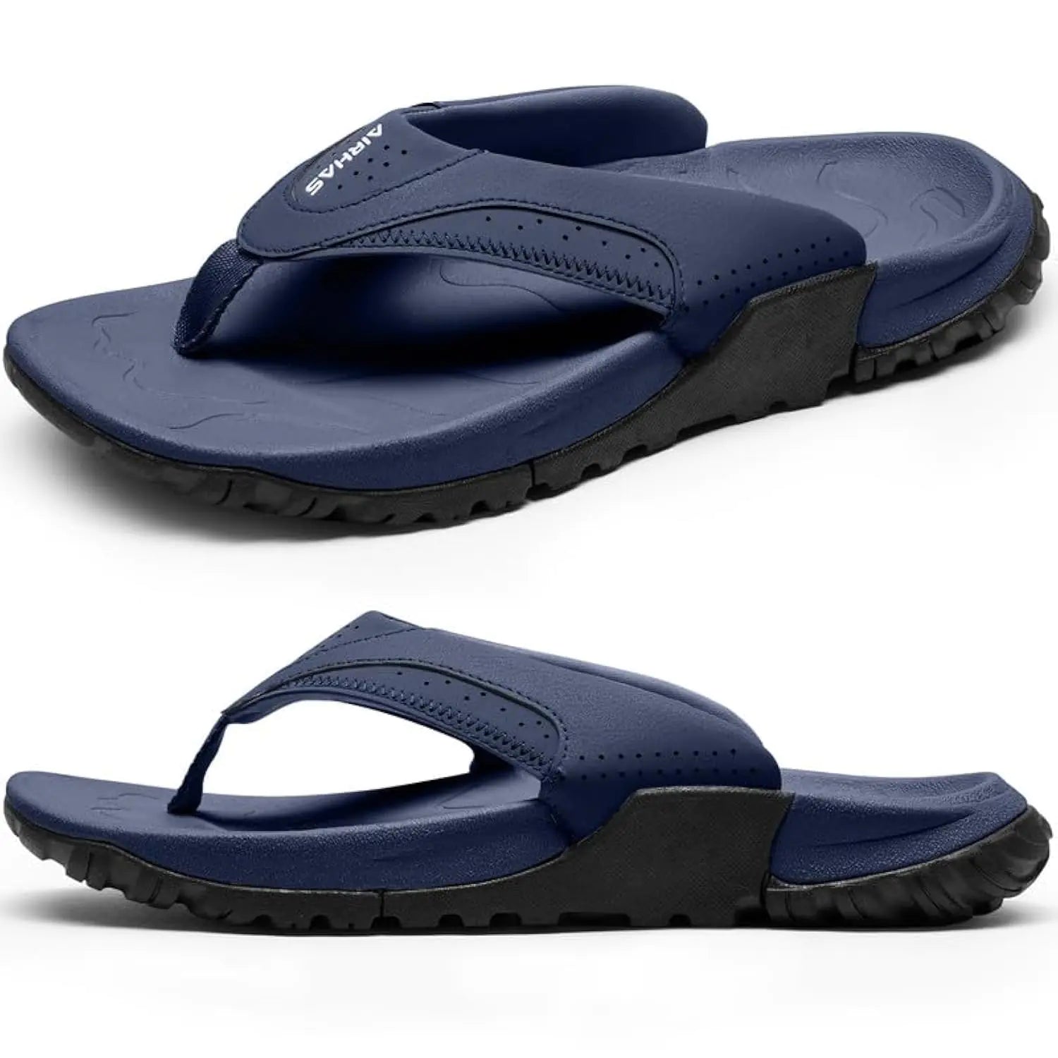 AIRHAS Mens Arch Support Walking Flip Flops Durable Comfort Outdoor Thong Sandals for Men Non Slip Summer Beach Sandals(Navy 11.5)