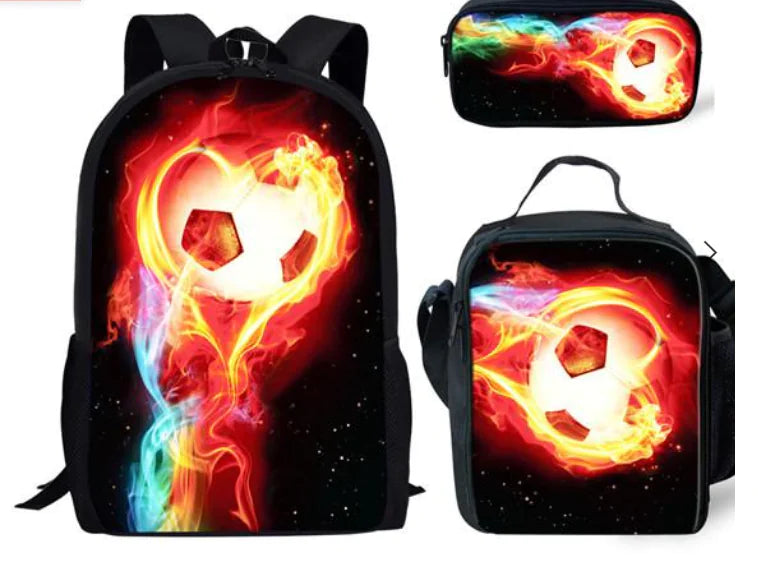 Children's Football Print 3-Piece Backpack Set