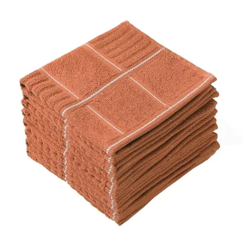Glynniss Dish Cloths for Kitchen Washing Dishes Super Absorbent Dish Rags Cotton Terry Cleaning Cloths Pack of 8 (Rust 12x12 inches)
