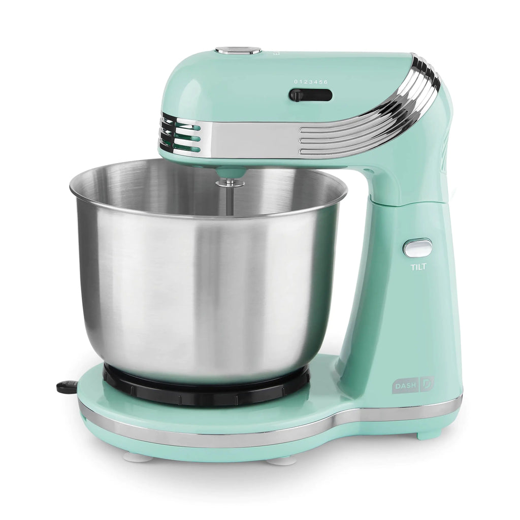 Dash Stand Mixer (Electric Mixer for Everyday Use): 6 Speed Stand Mixer with 3 Quart Stainless Steel Mixing Bowl Dough Hooks & Mixer Beaters for Dressings Frosting Meringues & More - Aqua
