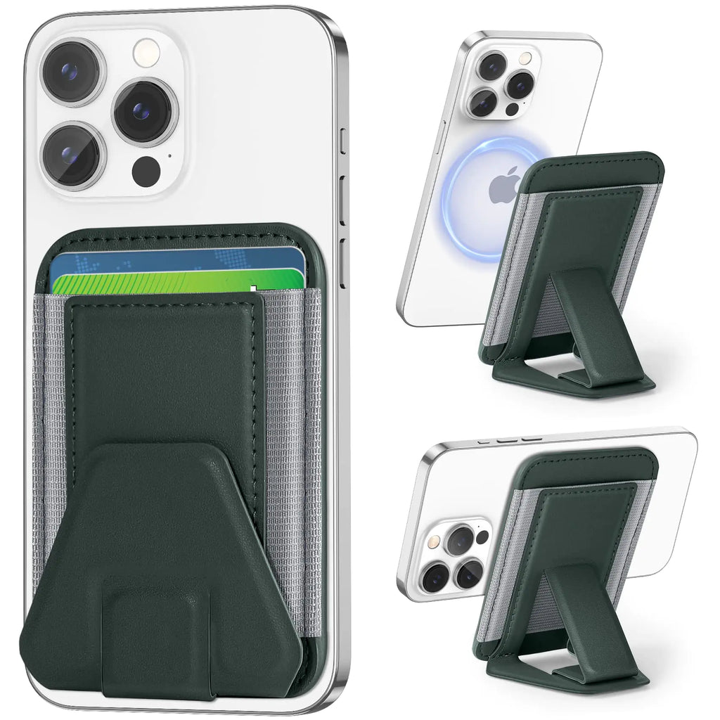 ExtreLife Magnetic Wallet Card Holder Compatible with MagSafe Wallet Stand for iPhone 16/15/14/13/12 Series Leather Magnetic Phone Wallet with Adjustable Stand Minimalist EDC Fit 7 Cards Green