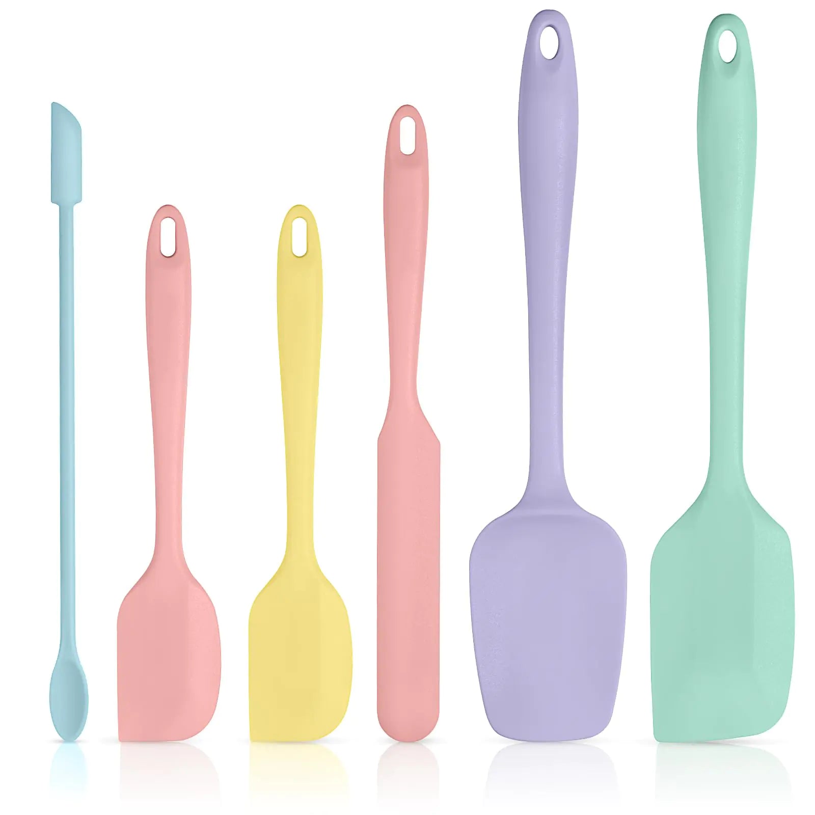 Tomorotec 6-Pack Multi-Sized Silicone Spatulas 5 Macaron Colors One-Piece Design Flexible Edges Non-Scratch for Cookware Dishwasher Safe Food-Grade Non-Toxic High Heat Resistance -104°F to 600°F