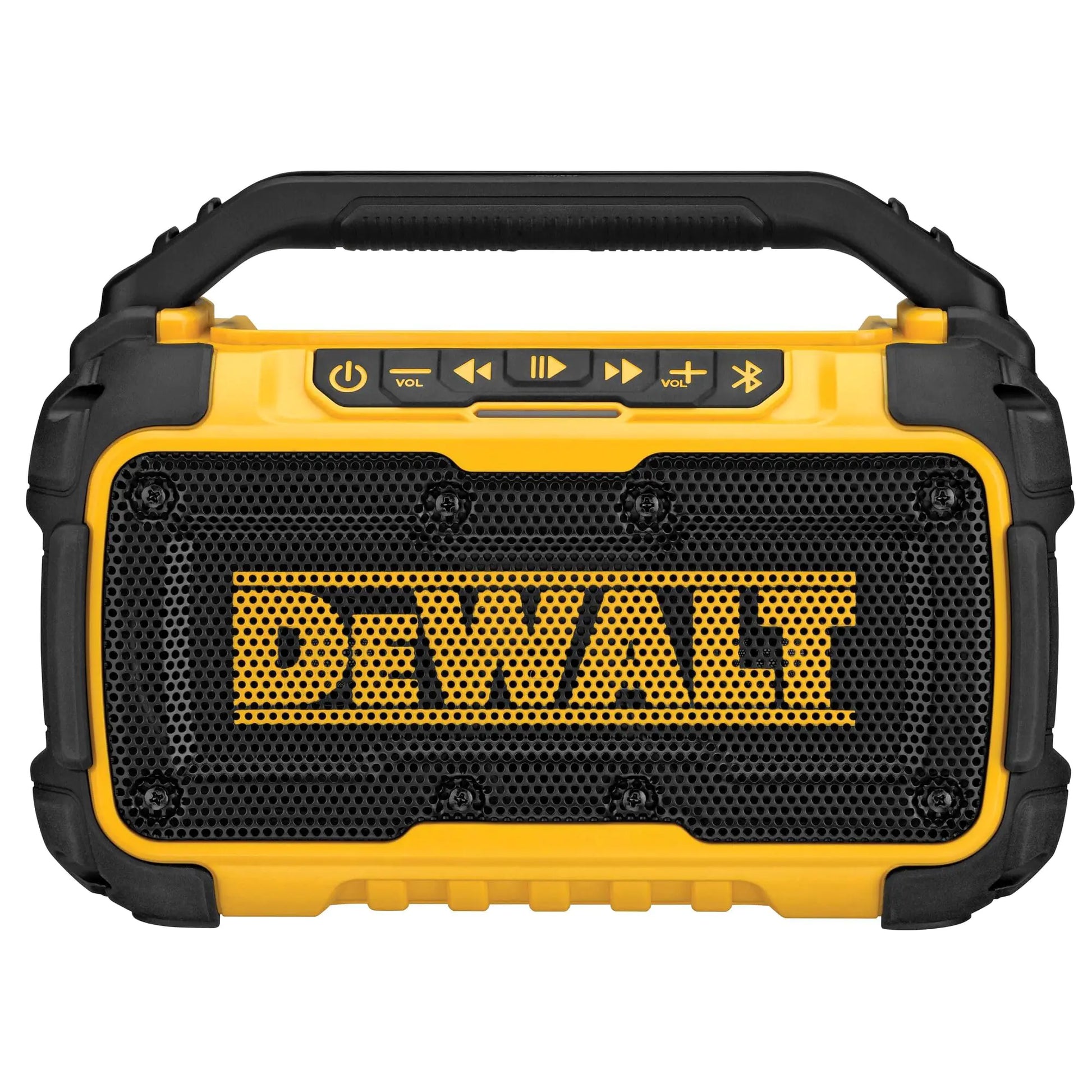 DEWALT 20V MAX Bluetooth Speaker 100 ft Range Durable for Jobsites Phone Holder Included Lasts 8-10 Hours with Single Charge (DCR010)