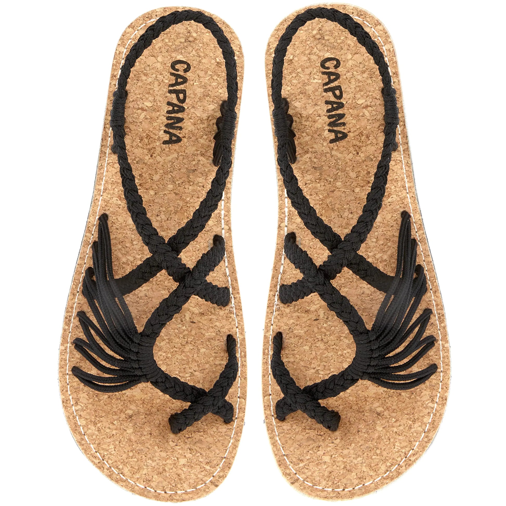 Capana Rope Sandals for WomenHandwoven Womens Sandals Boho Sandals Walking Sandals Beach Sandals for Women Dressy Flip Flops Straw Sandals Strappy Sandals Black Cork 7 UK