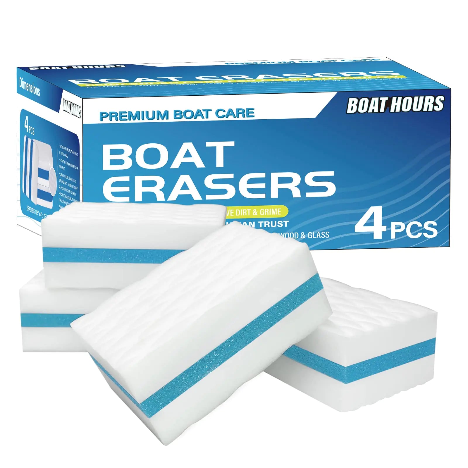 BOAT HOURS Boat Magic Erasers for Cleaning Boat Accessories - Marine Cleaner 4-Pack Pontoon Sail Boat Hull Supplies and Boating Gifts for Men and Women