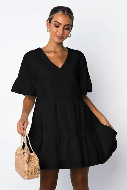 Summer Maternity V-Neck Loose Stitching Dress