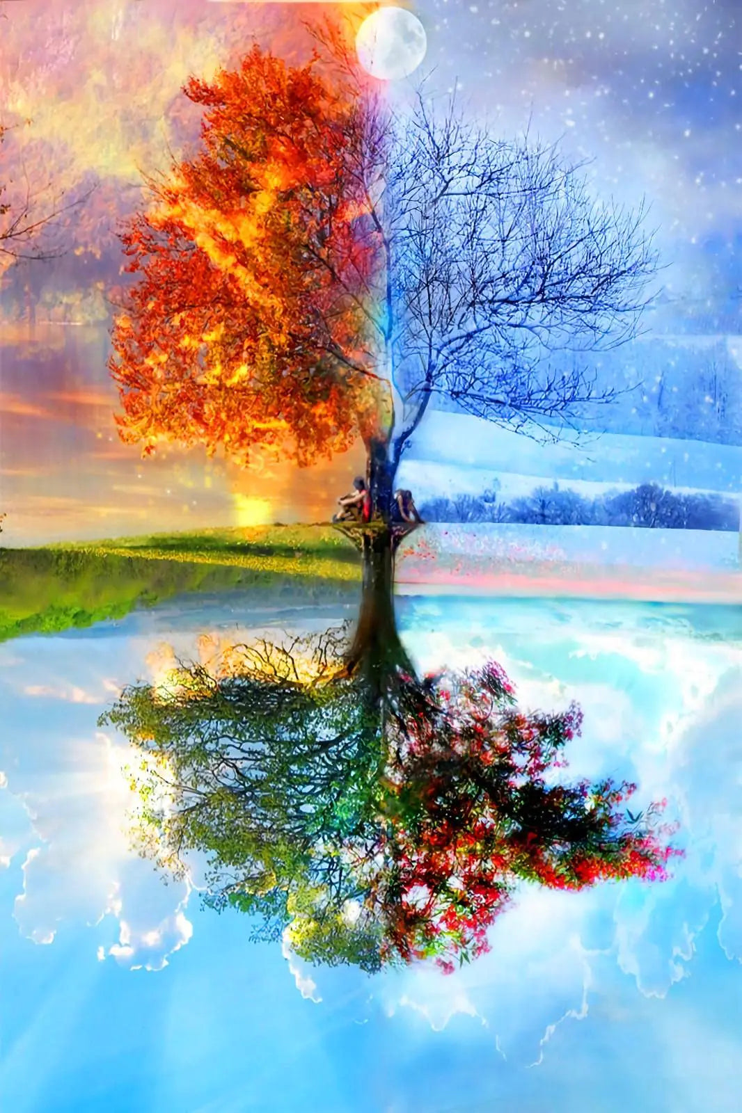 Adult Puzzle Classic Jigsaw Puzzle 1000 Pieces Wooden Puzzle DIY 4 Season Tree Modern Home Decor Intellectual Game Wall Art Unique Gift 75x50cm