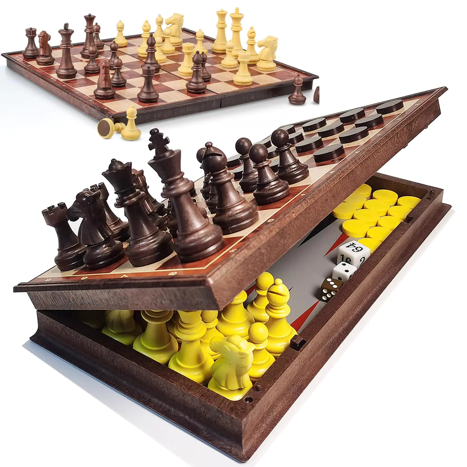 12.5" Magnetic 3-in-1 Large Travel Chess Checkers Backgammon Set - Foldable and Portable Board Game with Premium Chess Pieces for Adults and Kids