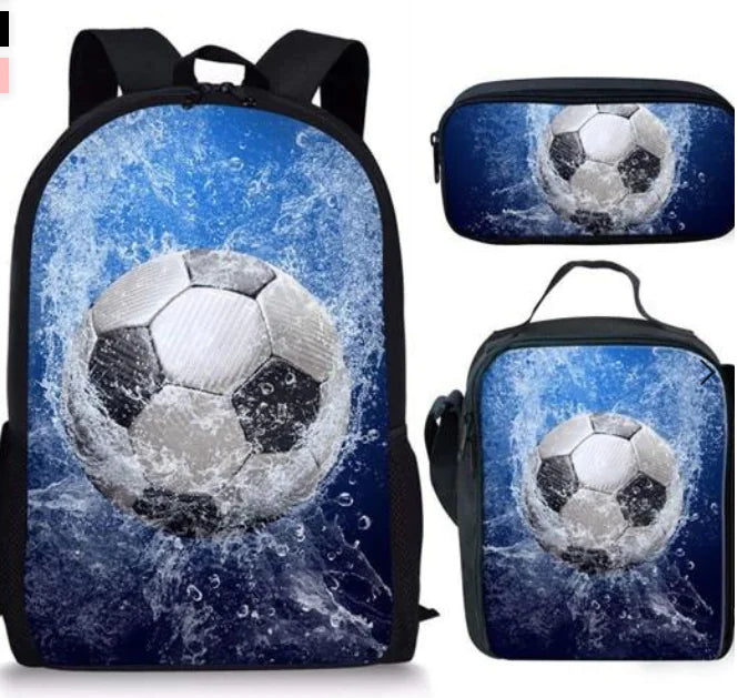Children's Football Print 3-Piece Backpack Set