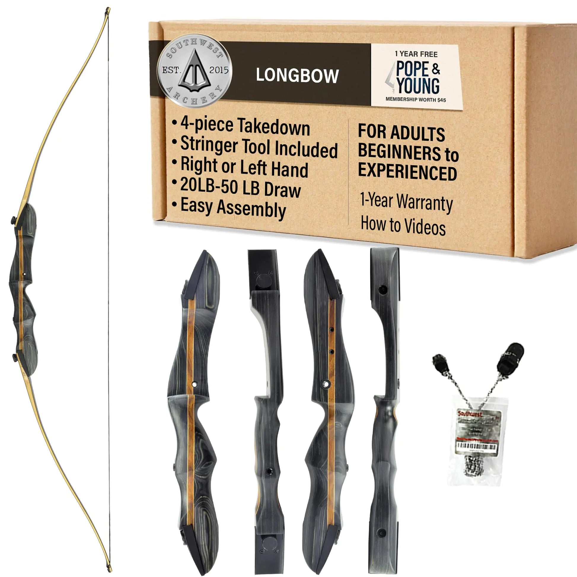 Southwest Archery 64" Ghost Takedown Longbow w/Stringer Tool - (Left Hand 20lb)