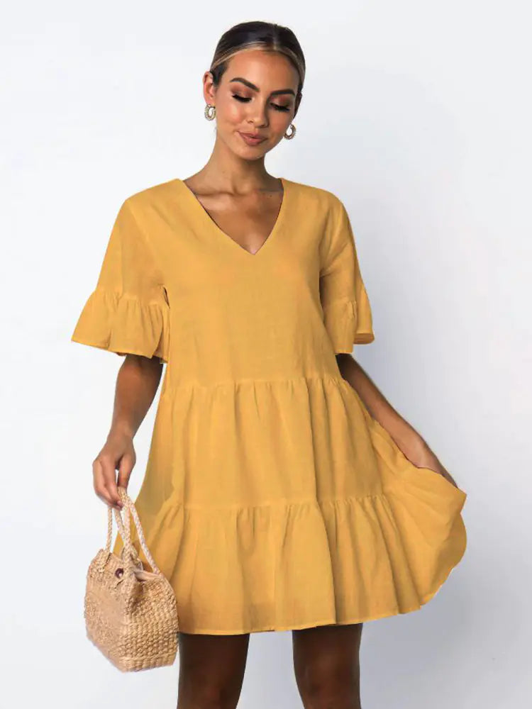 Summer Maternity V-Neck Loose Stitching Dress