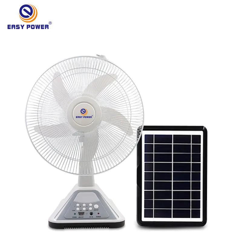 16-Inch Solar Fan with Rechargeable Battery & USB Charging