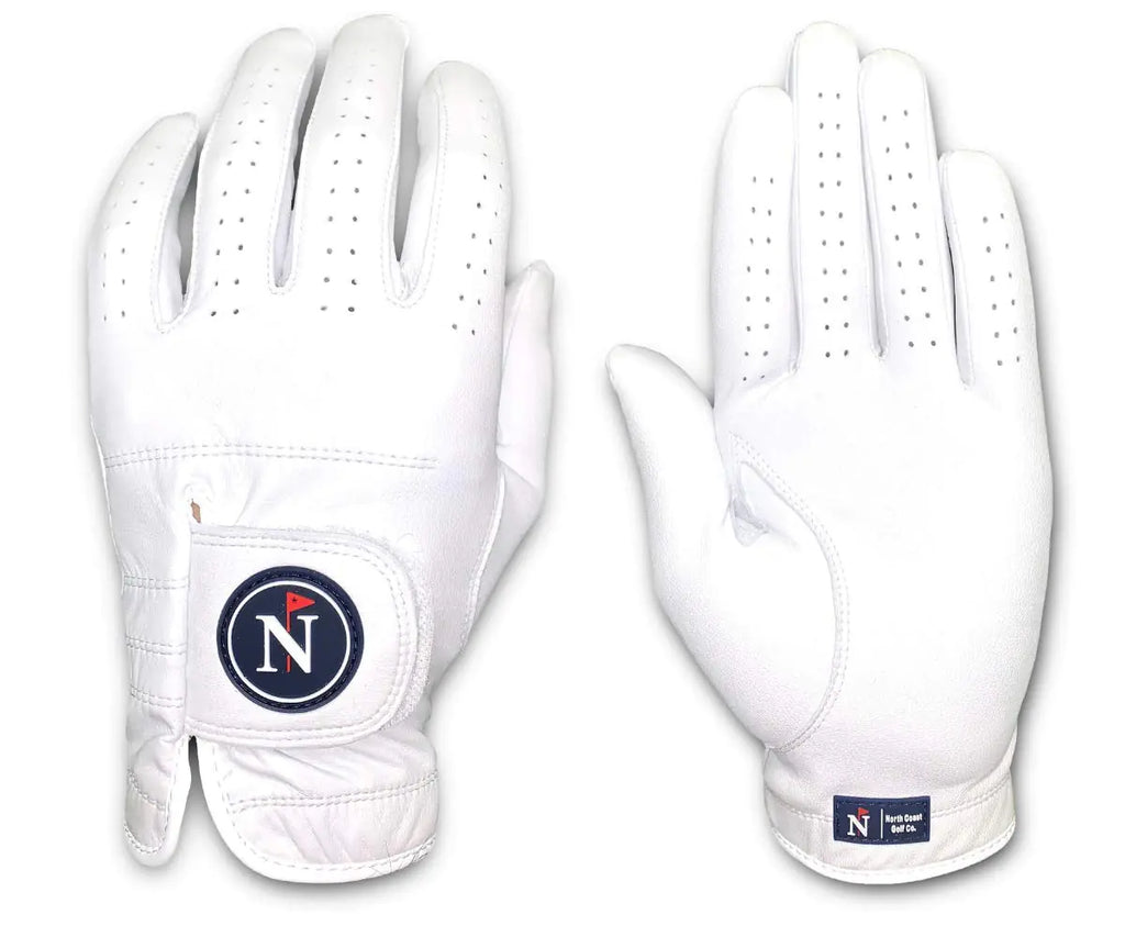North Coast Golf Co.- Mens Premium Golf Glove Pure Cabretta Leather (Left Hand Medium The Whitecap (All-White))