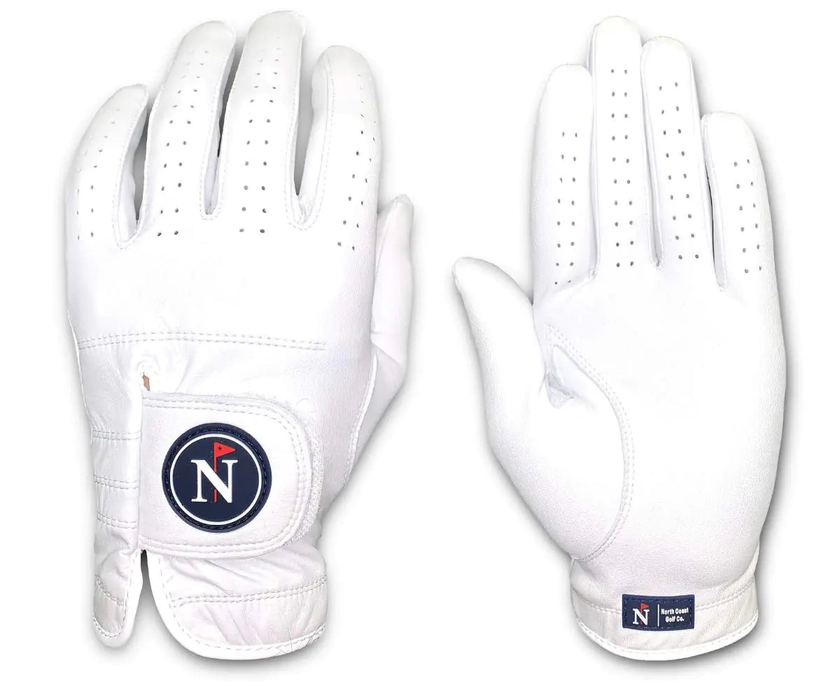 North Coast Golf Co.- Mens Premium Golf Glove Pure Cabretta Leather (Left Hand Medium The Whitecap (All-White))