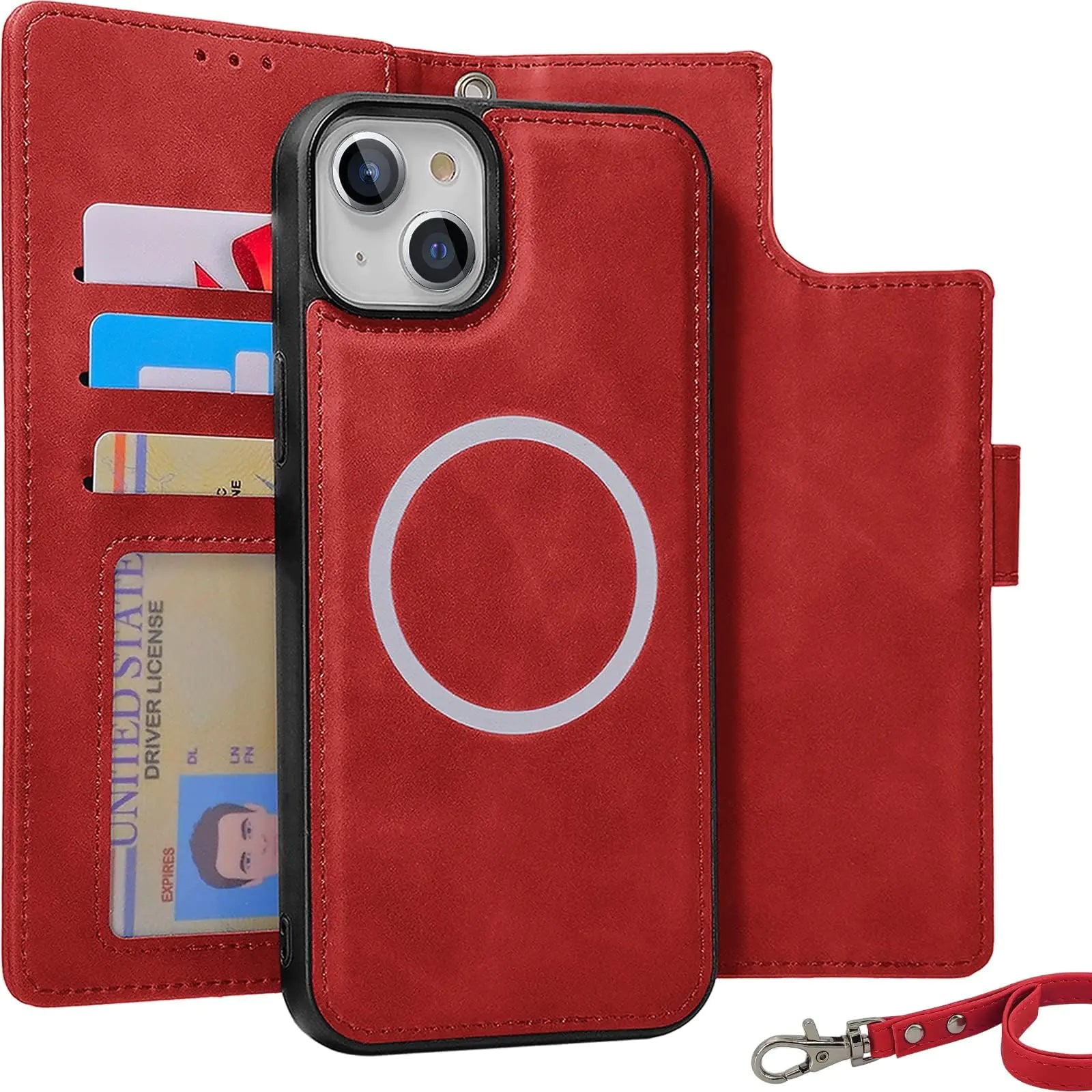 CAVOKAS Case Wallet for iPhone 14 Plus Wallet Case- 6.7 Inch Case Wallet Magnetic Detachable Leather Flip Case Card Holders Support MagSafe Wireless Charging Kickstand Phone Cover RFID Blocking Red