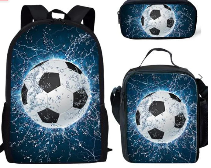 Children's Football Print 3-Piece Backpack Set
