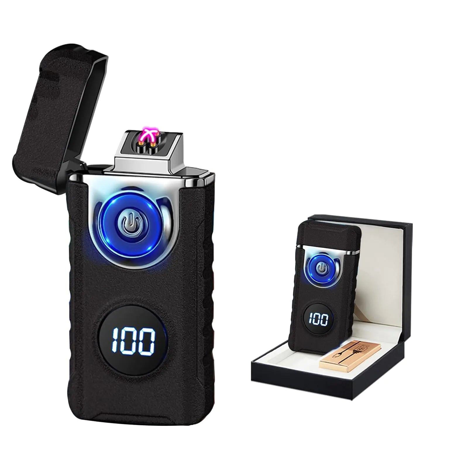 BABOBIU Electric Lighter Windproof Flameless Rechargeable Lighter Electric Arc Lighter Type C USB Plasma Lighter Camping Lighter with Digital Power Display for Men Partners Friend (Frosted Black)