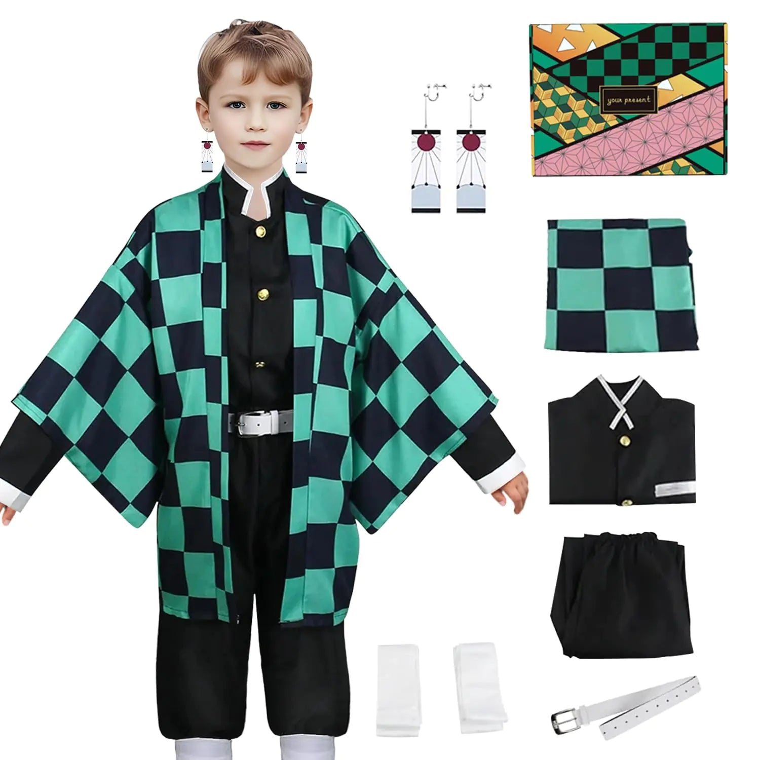 Ahsapauk Anime Cosplay Costume for Kids Japanese Halloween Outfit Set Tanjiro Muichiro Role Play Uniform for Boys and Girls