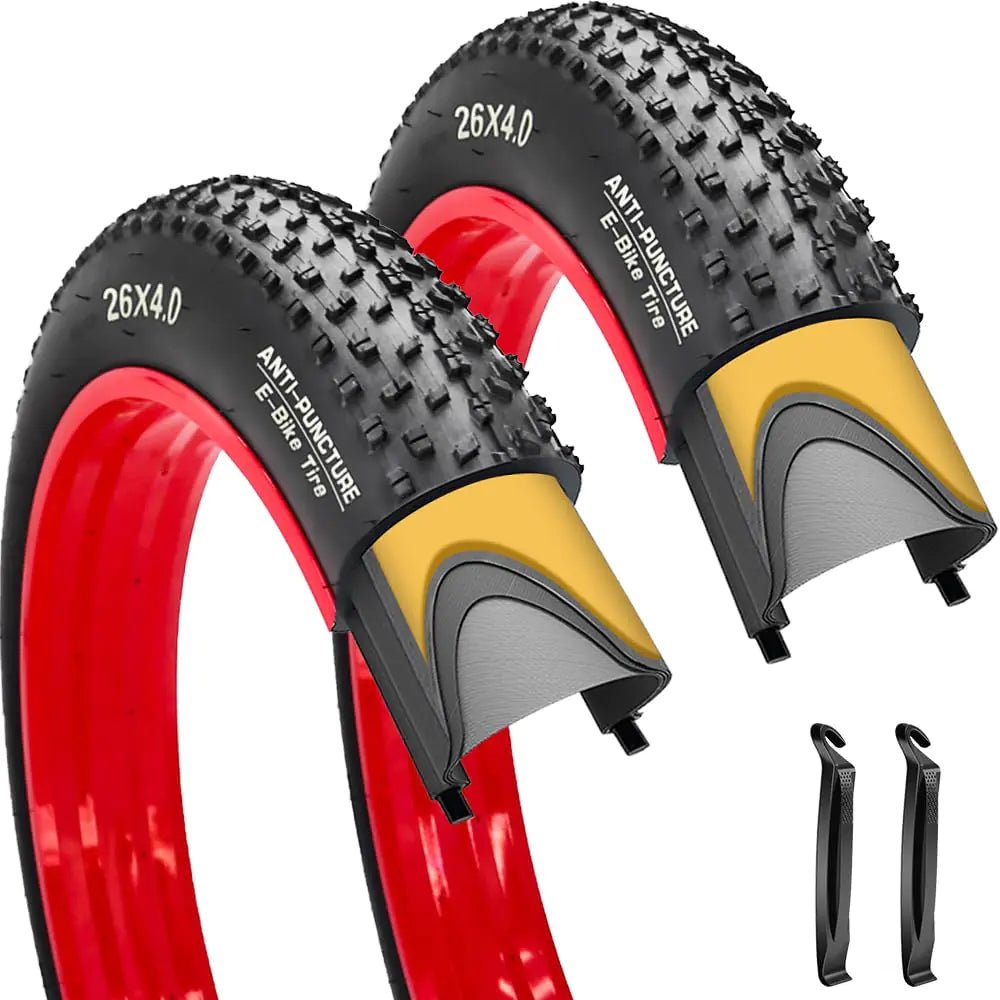 SIMEIQI 26"X4.0" Inch 2 Pack E-Bike Fat Bike Tires Electric Bike Tricycle Tyres Foldable Replacement Tire for All Terrian Mountain Snow E-bike Urban City Street Road Bicycle