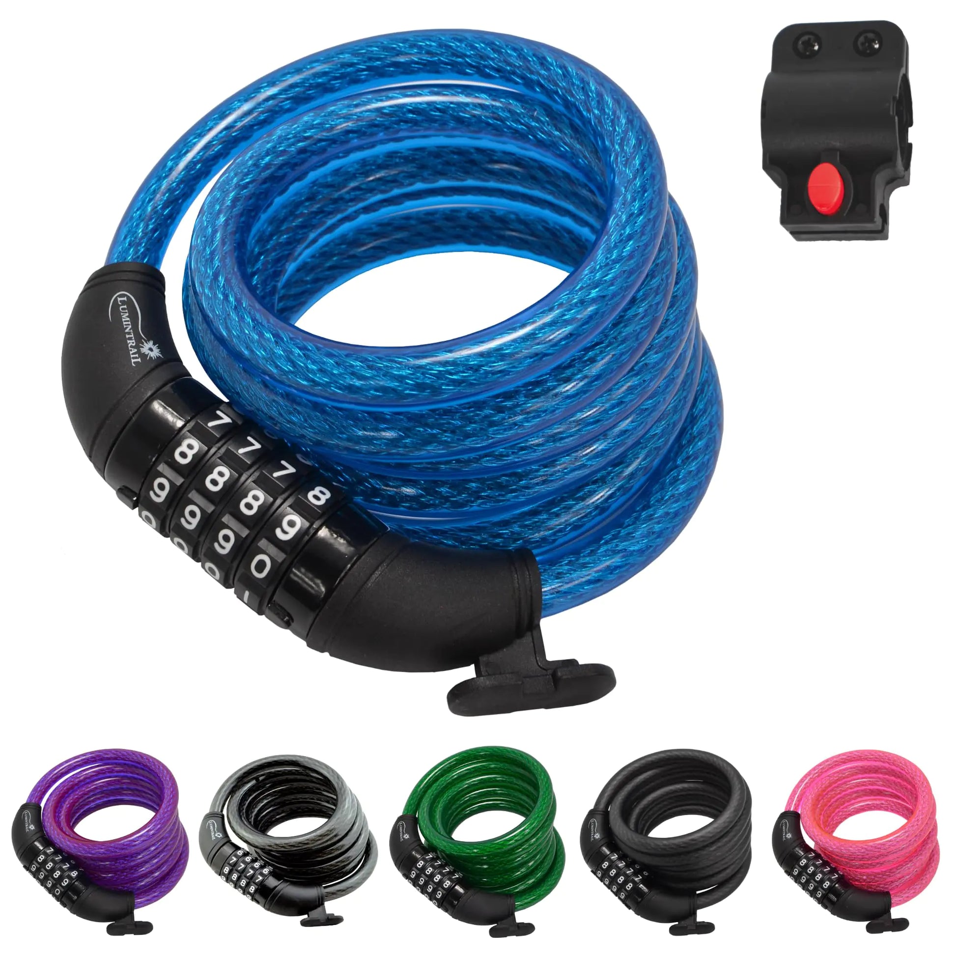 Lumintrail Combination Bike Lock Cable for Bike Accessories - 4ft Bike Locks Heavy Duty Anti Theft with Combinations - Bike Cable Lock Combination with Mounting Bracket (1 Pack Blue)