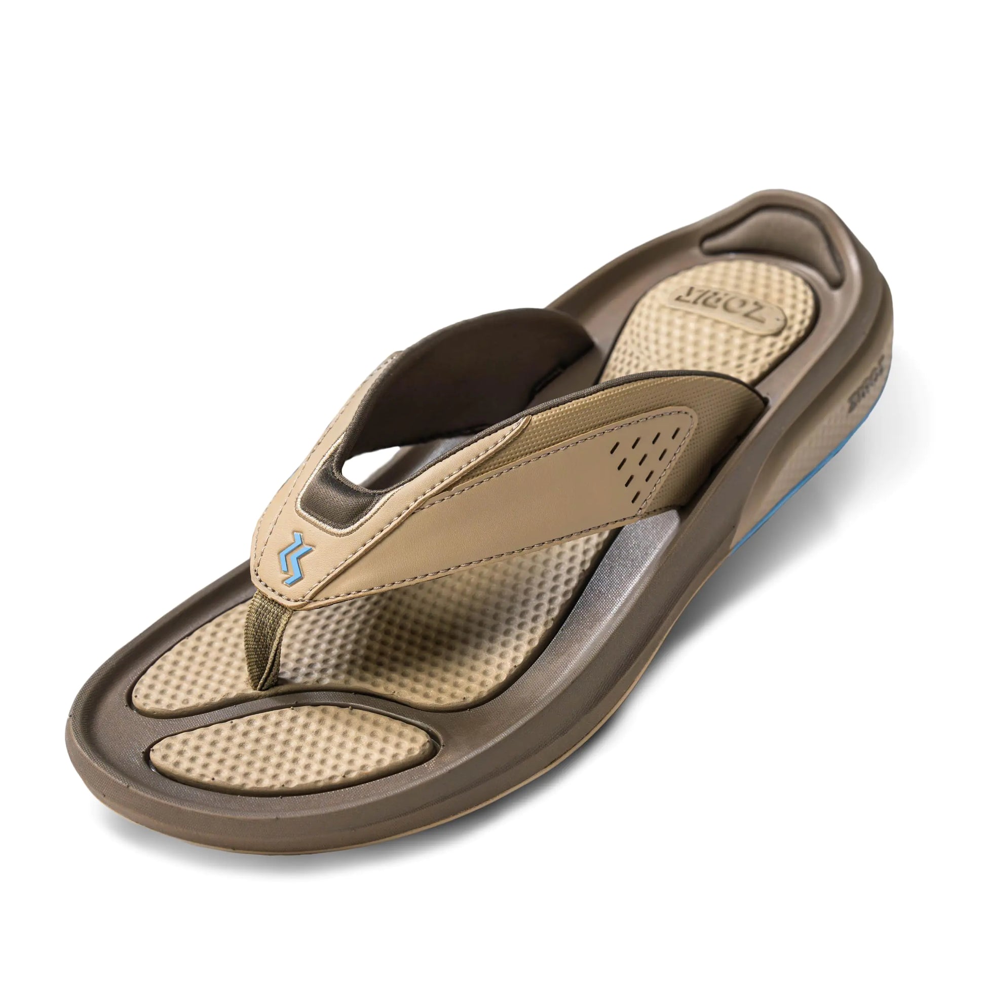 ZORIZ Zoomy Golf Sandals - Unisex Golf Flip Flops With Removable Tornado Golf Cleats - Mens and Womens Sandals for Walking Beach or Sports - Tan/Sky - Mens 11-11.5/Womens 12.5-13