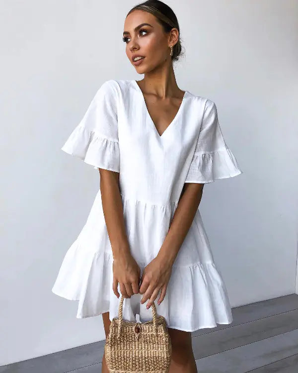 Summer Maternity V-Neck Loose Stitching Dress