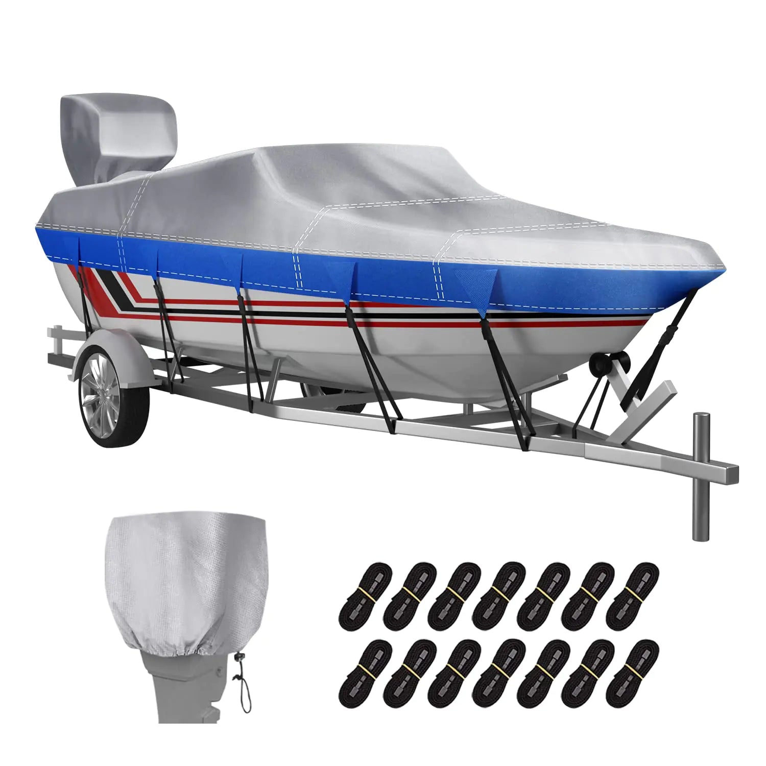 VINPATIO Boat Cover 20-22 ft 600D Solution-Dyed Polyester Trailerable Bass Boat Cover with Boat Motor Cover Fits V-Hull Heavy Duty Waterproof Boat Covers Fits V-Hull Fishing Runabout Boat Bass Boat