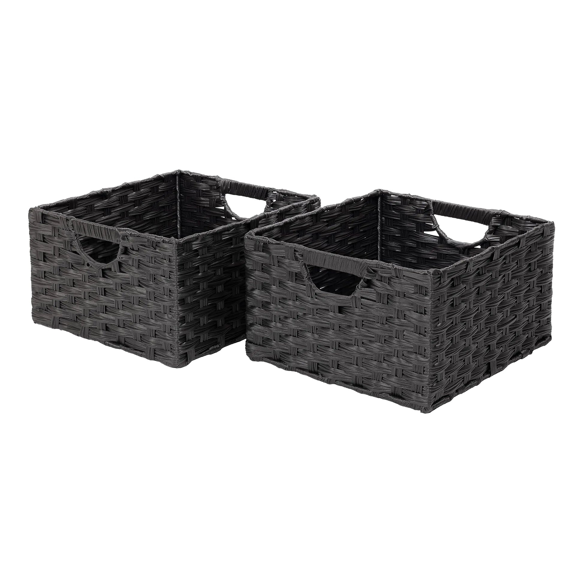 Seville Classics Premium Handwoven Portable Laundry Bin Basket with Carrying Handles Household Storage for Clothes Linens Sheets Black Rectangular (2-Pack)