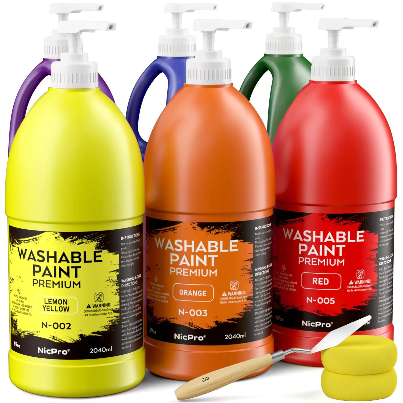 Nicpro 6 Colors Large Washable Paint Set (69 oz 2040ml) Acrylic Bulk Paint Supplies Non Toxic Children Tempera Paint for Art Craft DIY Poster & Finger Paint School HomeClassroom