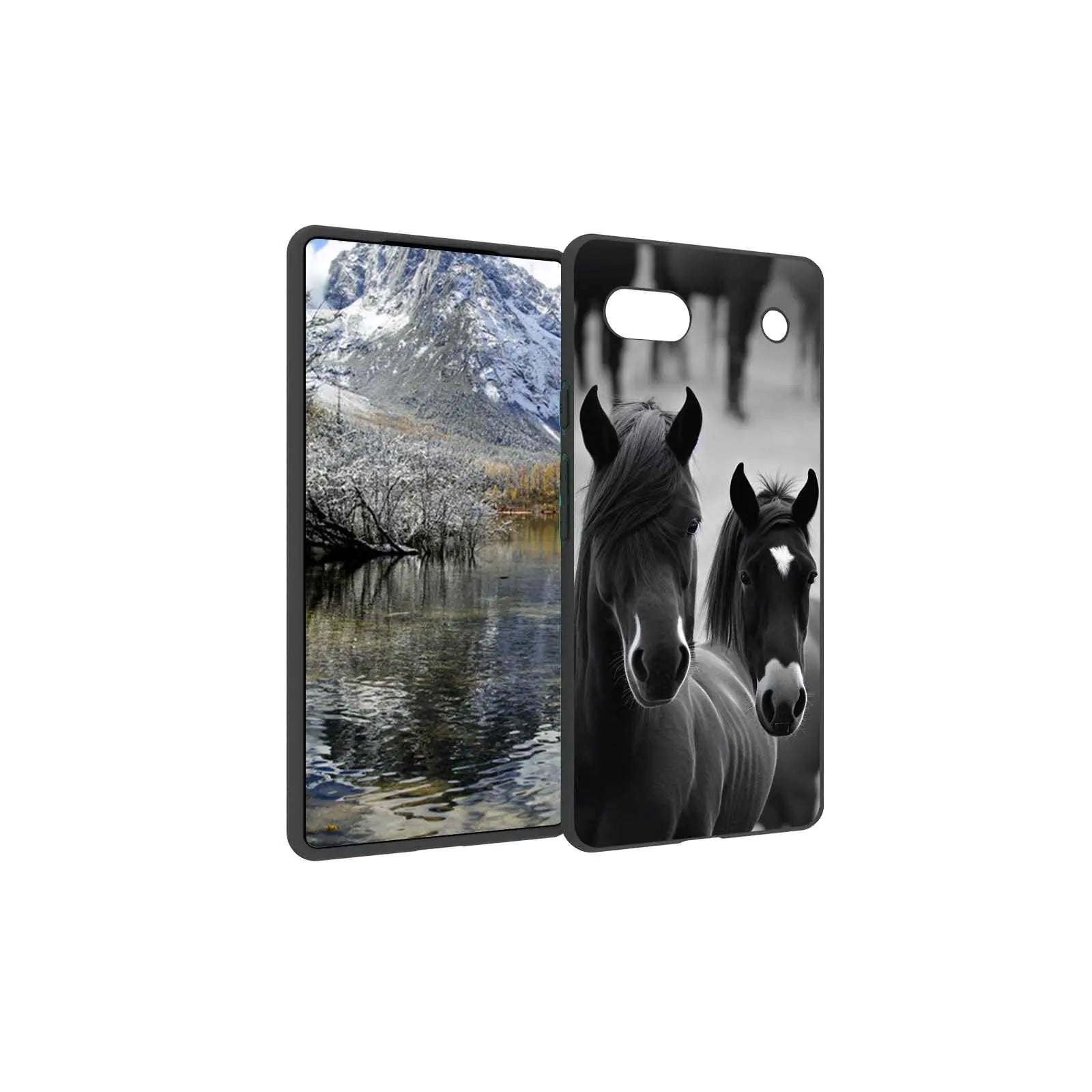 Compatible with Google Pixel 6A Horses CaseBlack Cool Horses Animal Trendy Graphic for Google Case Women MenSoft Silicone Slip-Resistant Gifts Case for Google