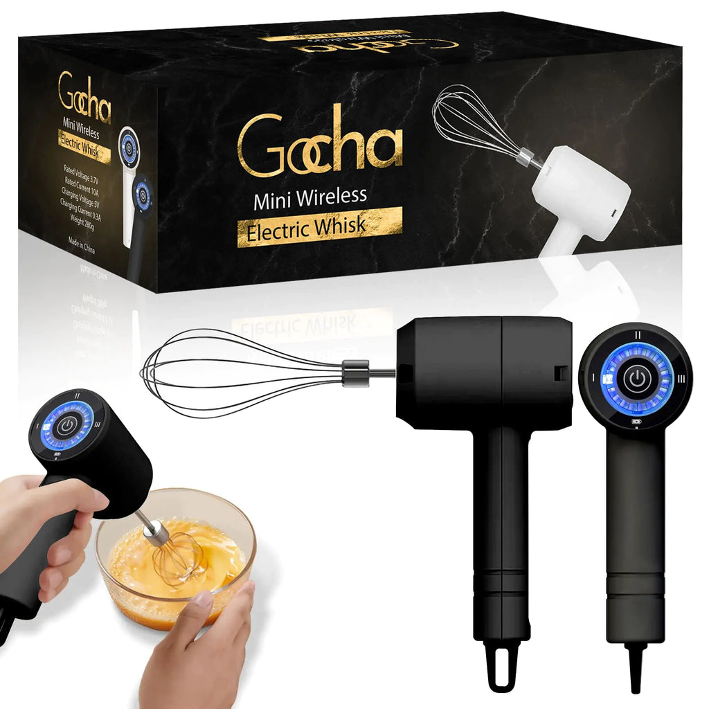 GOCHA Gadgets | Hand Whisk Electric | 3 Speed Handheld Mixer | Two Whisk Mount Baking Mixer | Cordless Electric Hand Mixer For Eggs Soups Cream Batters | Portable Wireless & Rechargeable (Black)