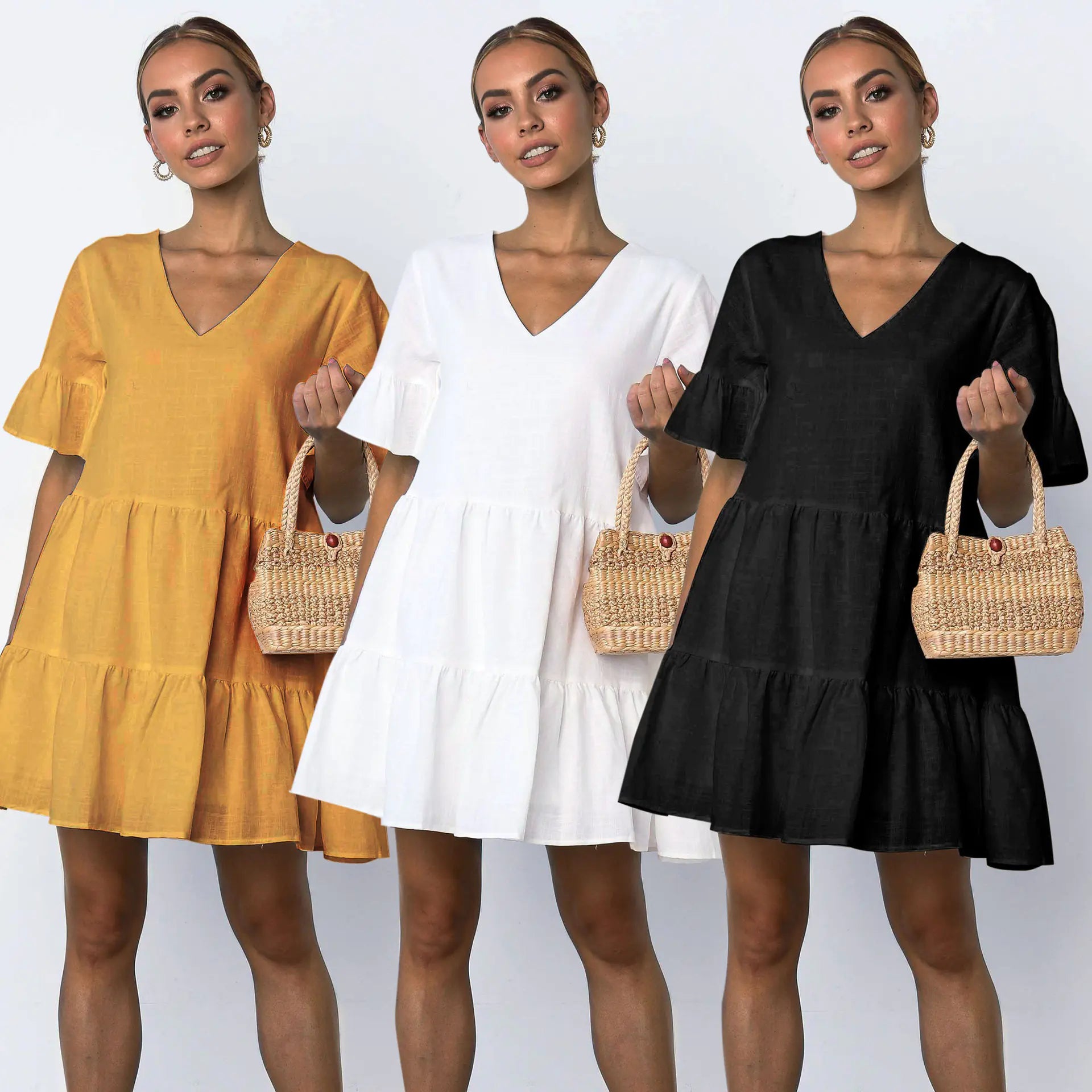 Summer Maternity V-Neck Loose Stitching Dress