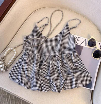Sleeveless Checkered Tank Top