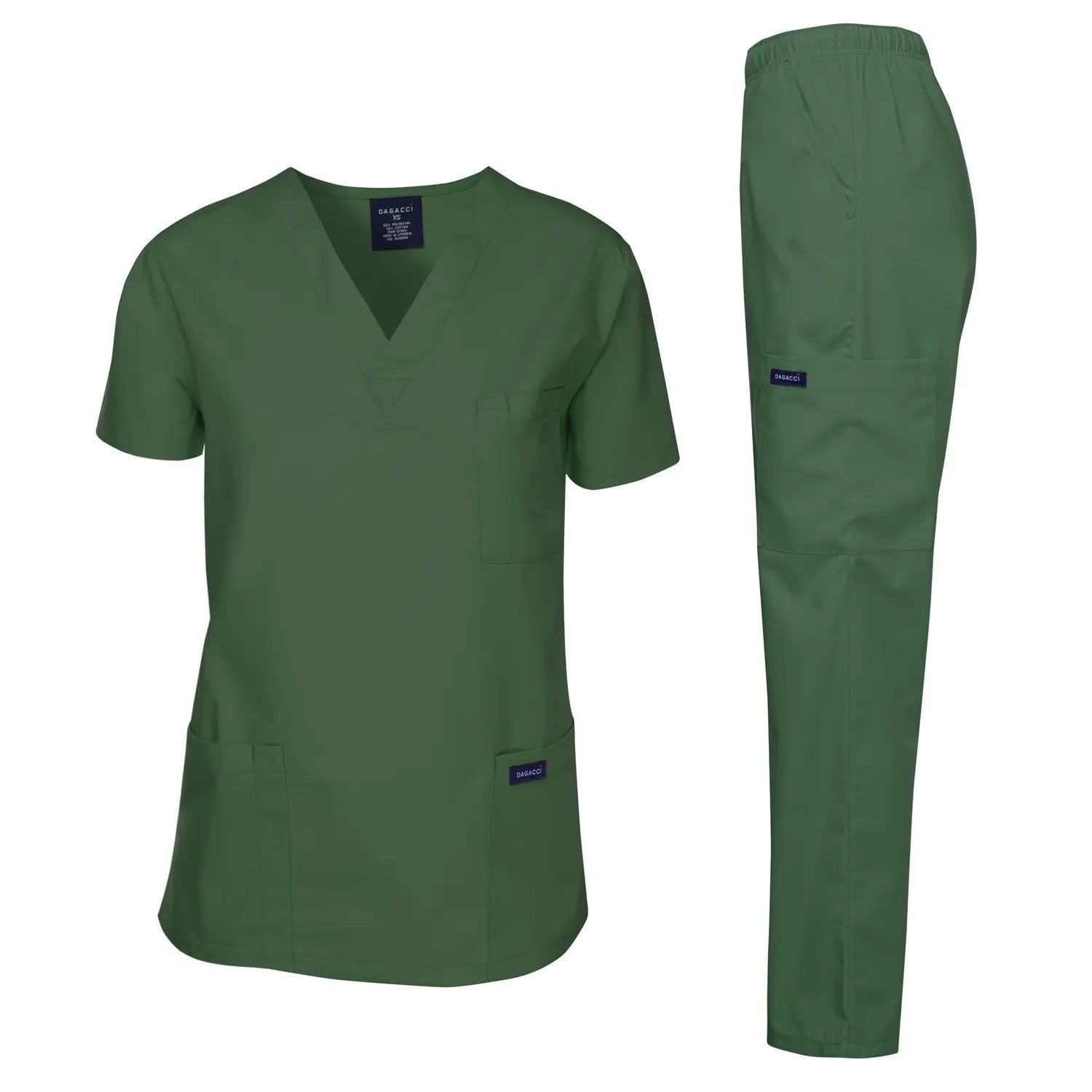 Dagacci Medical Uniform Unisex Scrubs Set Medical Scrubs Top and Pants (XX-Large Hunter Green)