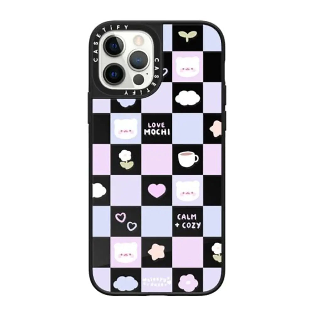CASETiFY Mirror Case for iPhone 12/12 Pro Compatible with Magsafe - Mochi Checkers by sleepydaze - Black on Black