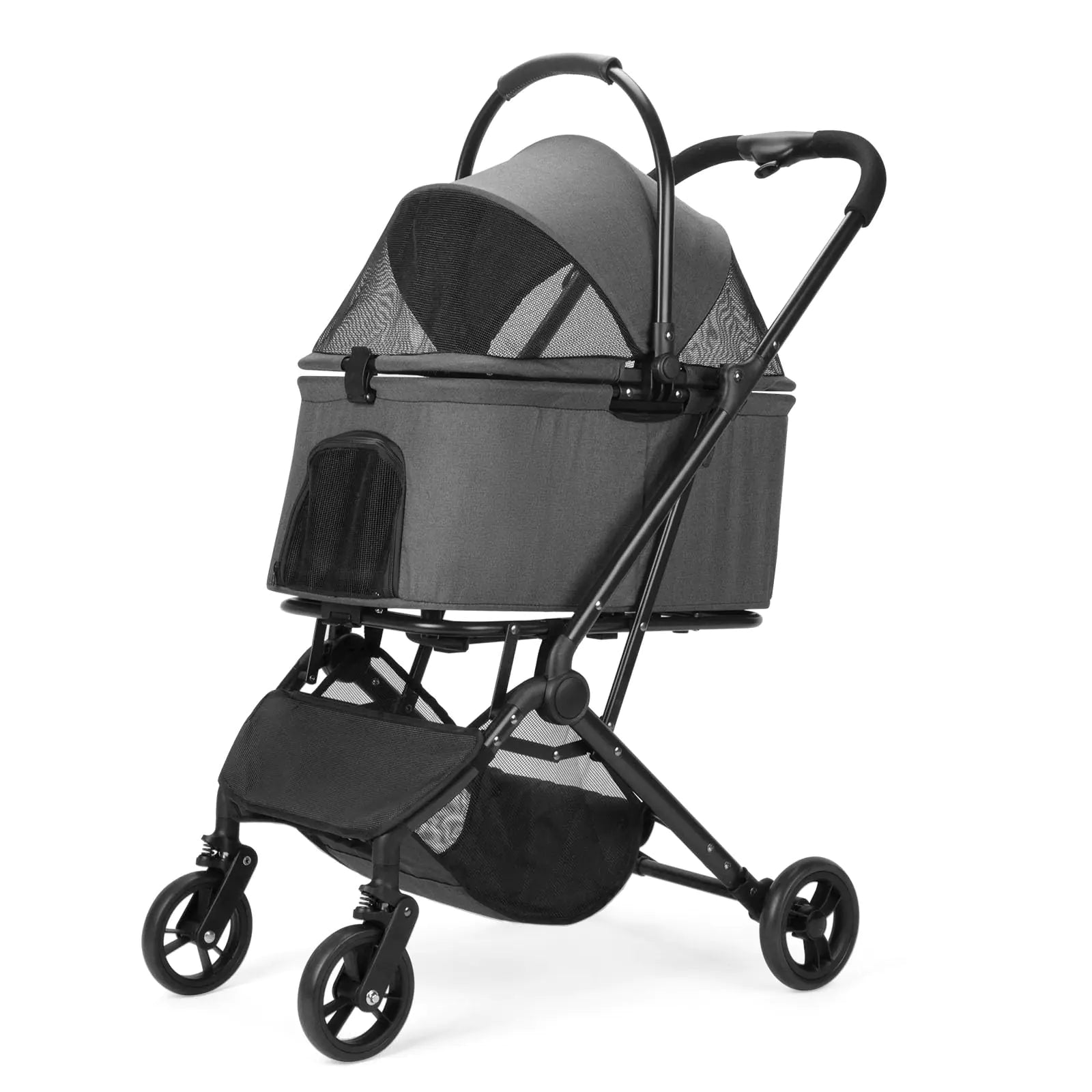 Wedyvko 3 in 1 Dog Stroller Upgraded Frame Pet Stroller for Medium Dogs Shock Absorption Luggage Zipperless Entry Storage Basket & Pouch Cat Stroller with Dog Poop Bags & Dispenser (Dark Grey)