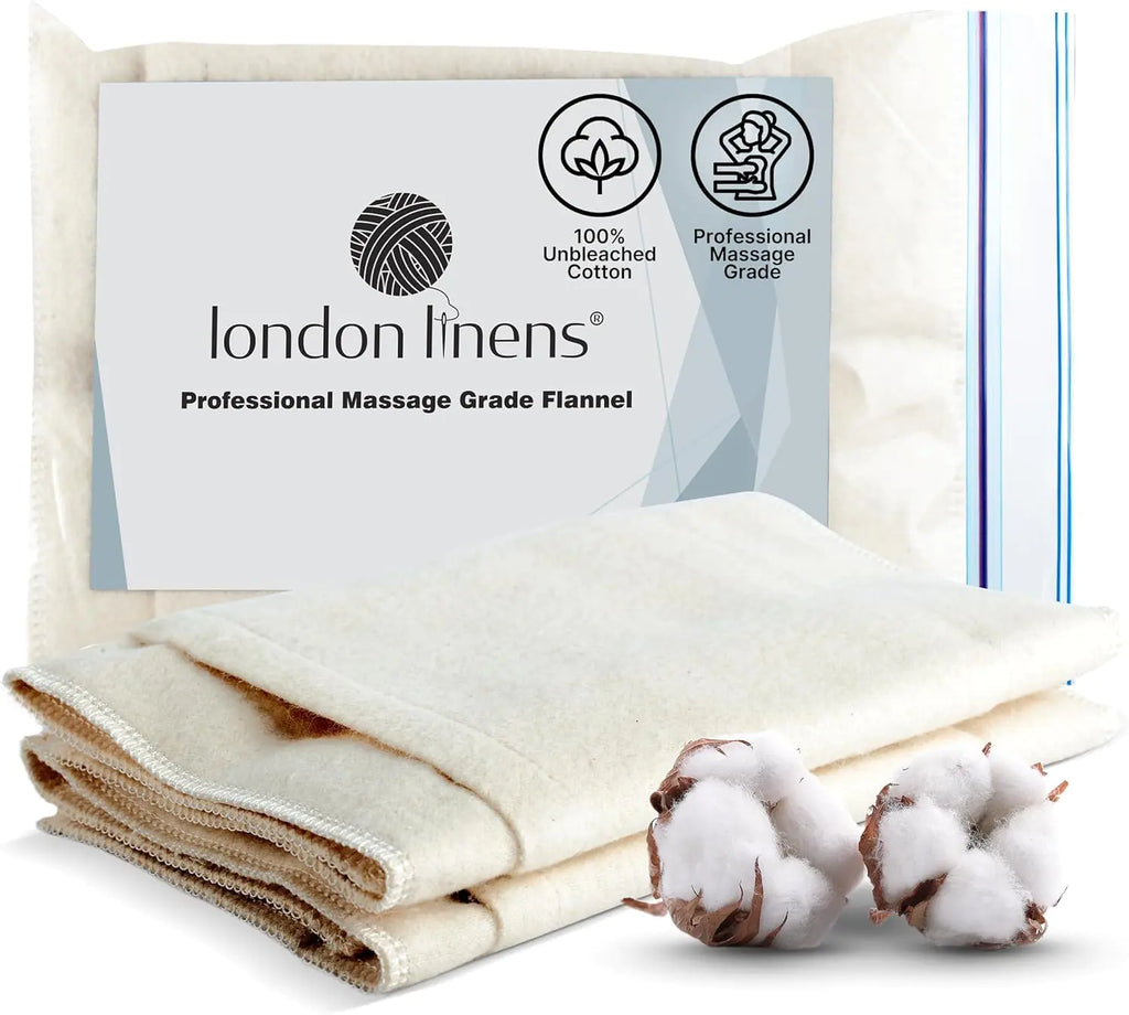 LONDON LINENS 2Pcs 100% Natural Cotton Flannel Castor Oil Pack - Unbleached Double Brushed Cotton Fabric Castor Oil Wrap for Abdomen Joints & Other Areas with Front Pocket for Hot & Cold Packs