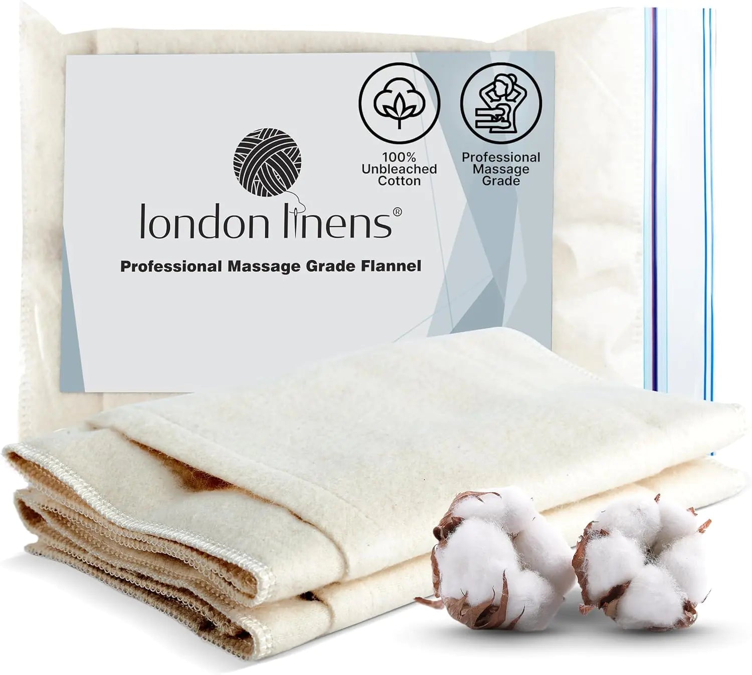 LONDON LINENS 2Pcs 100% Natural Cotton Flannel Castor Oil Pack - Unbleached Double Brushed Cotton Fabric Castor Oil Wrap for Abdomen Joints & Other Areas with Front Pocket for Hot & Cold Packs