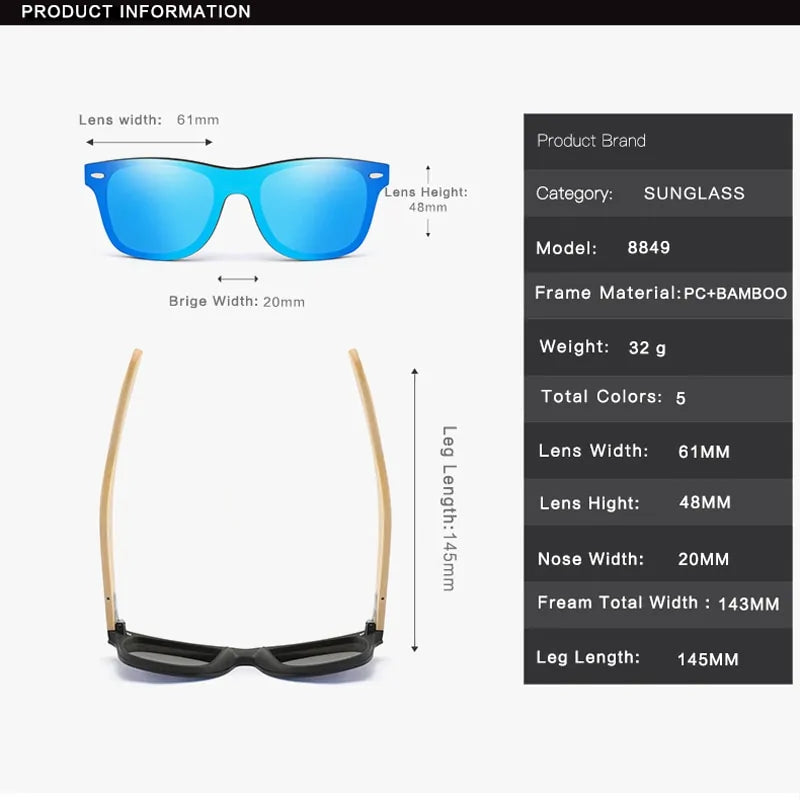 Square Bamboo Oversize  Sun Glasses