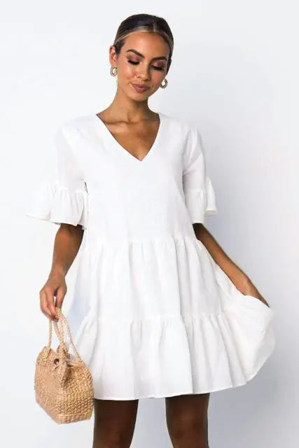Summer Maternity V-Neck Loose Stitching Dress
