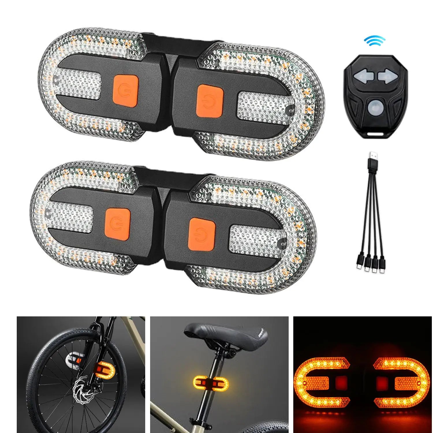 Bike Tail Light with Turn Signal USB Rechargeable Bike Turn Signal Lights for Cycling Remote Control Warning Bike Light 5 Mode